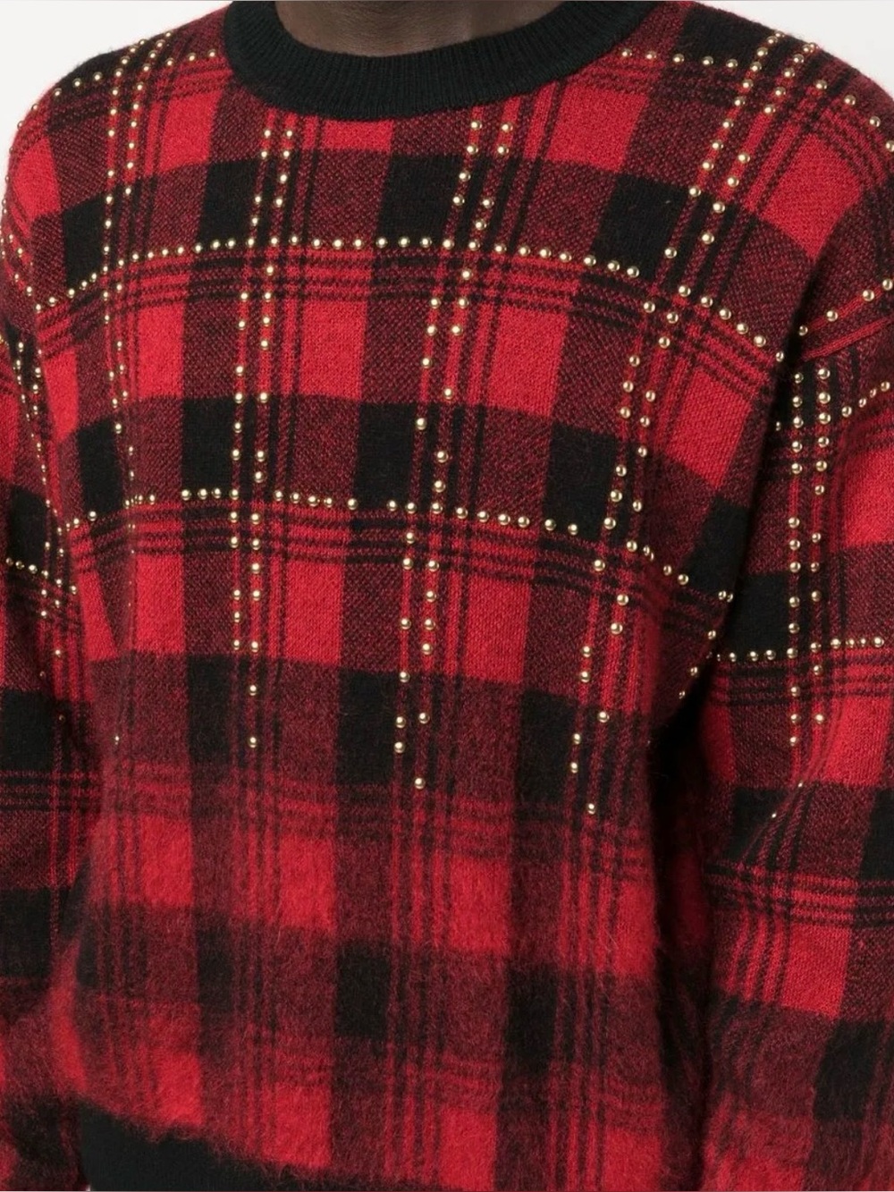 Roberto Cavalli Plaid Tartan Studded Knit Sweater Women's M
